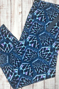 Buttery Soft Capri Leggings - Blue/Purple Geometric