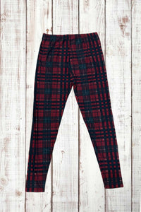 Buttery Soft Leggings - Deep Red/Hunter Green Plaid