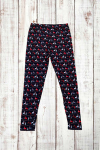 Buttery Soft Leggings - Holiday Reindeer Black Gray & Red