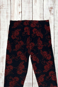 Buttery Soft Leggings - Black & Red Swirls