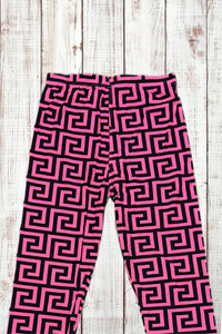 Buttery Soft Leggings - Pink & Black Geometric