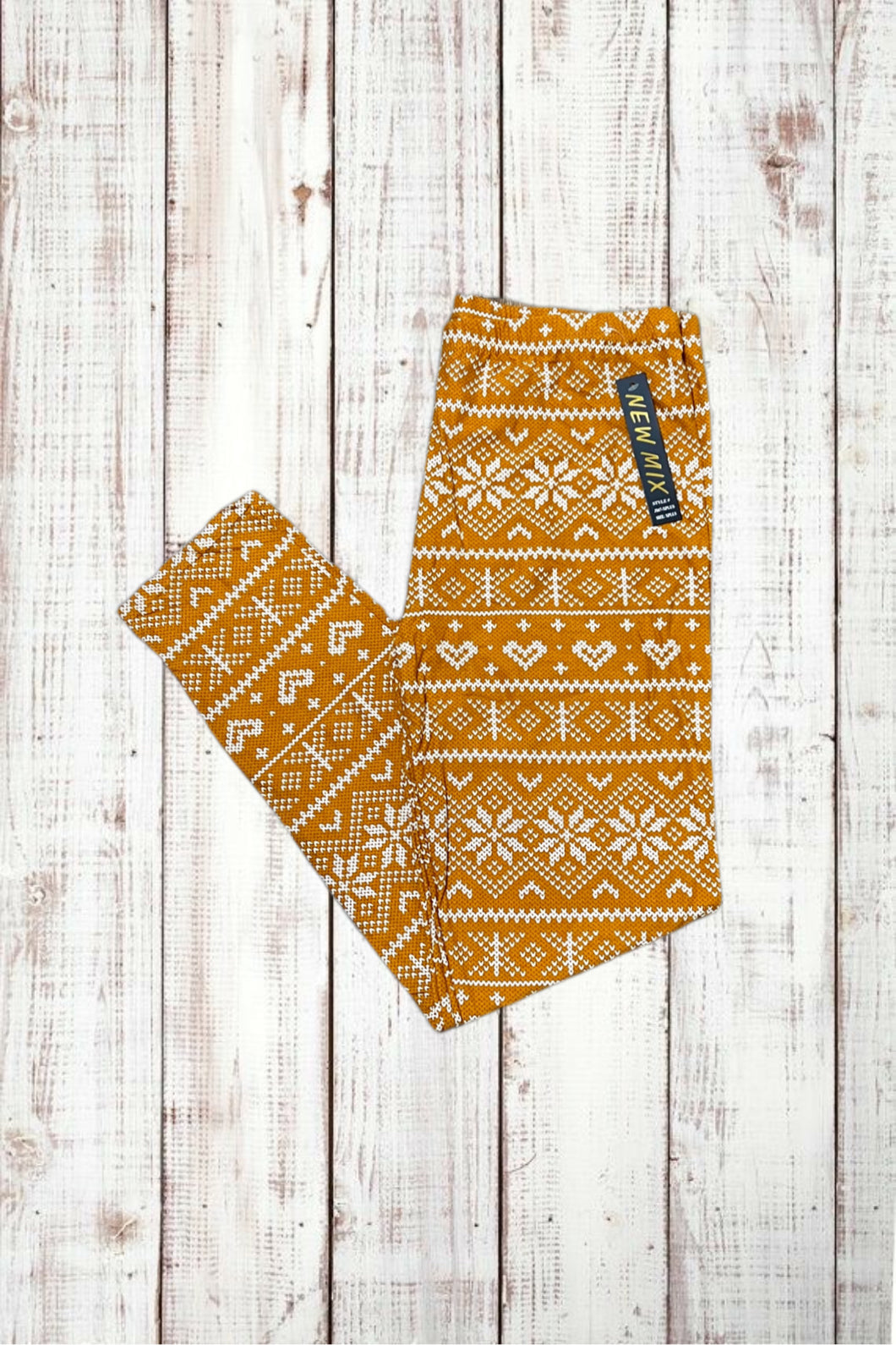 Buttery Soft Leggings - Holiday Mustard Yellow Fair Isle