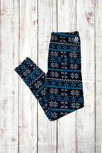 Load image into Gallery viewer, Buttery Soft Leggings - Holiday Black &amp; Blue Fair Isle
