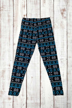 Load image into Gallery viewer, Buttery Soft Leggings - Holiday Black &amp; Blue Fair Isle
