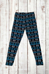 Buttery Soft Leggings - Holiday Black & Blue Fair Isle