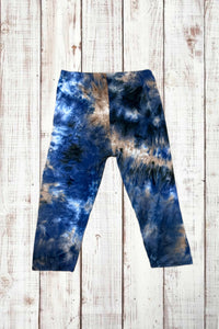 Buttery Soft Capri Leggings - Blue/Tan Tie Dye