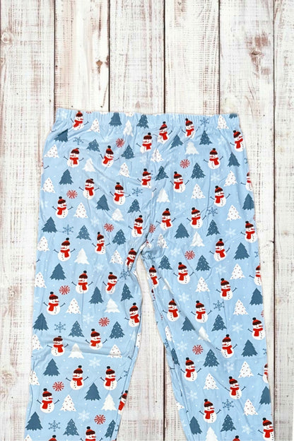 Buttery Soft Leggings - Holiday Light Blue Snowmen