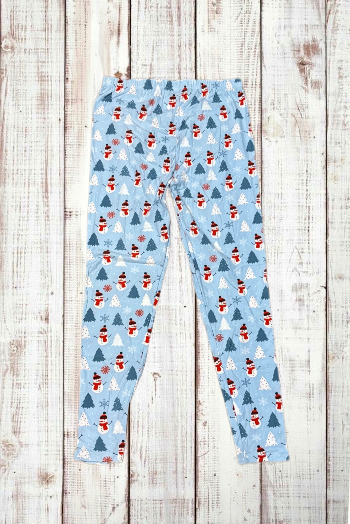 Buttery Soft Leggings - Holiday Light Blue Snowmen