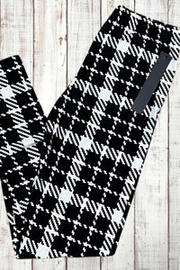 Buttery Soft Leggings - Houndstooth Plaid Black/White