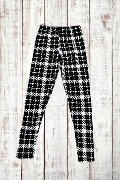 Buttery Soft Leggings - Houndstooth Plaid Black/White