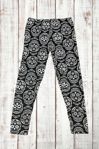 Buttery Soft Leggings - Classic Sugar Skulls