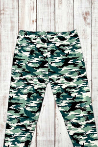 Buttery Soft Leggings - Camo Green/Cream/Black