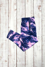 Load image into Gallery viewer, Buttery Soft Capri Leggings - Purple/Pink Watercolor Tie Dye
