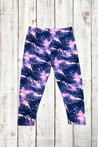 Buttery Soft Capri Leggings - Purple/Pink Watercolor Tie Dye