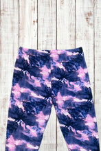 Load image into Gallery viewer, Buttery Soft Capri Leggings - Purple/Pink Watercolor Tie Dye
