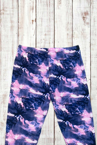 Buttery Soft Capri Leggings - Purple/Pink Watercolor Tie Dye