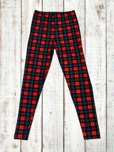 Buttery Soft Leggings - Plaid Green/Red